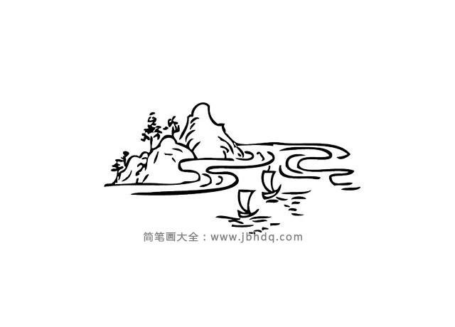 6张水墨山水手帐简笔画素材