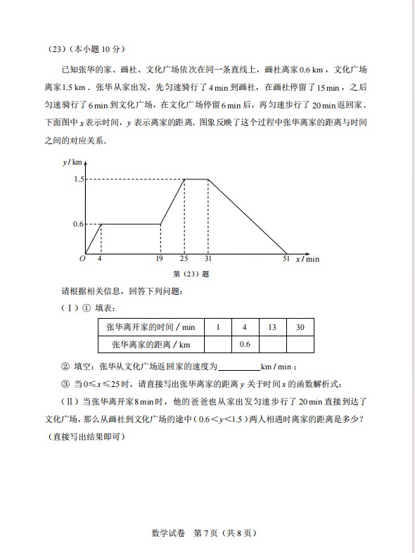 2024天津市中考数学试卷及参考答案