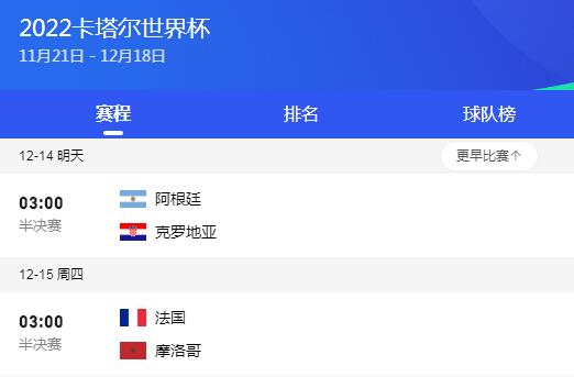 2022卡塔尔世界杯赛程安排直播时间表12月13日 世界杯4强半决赛赛程对阵